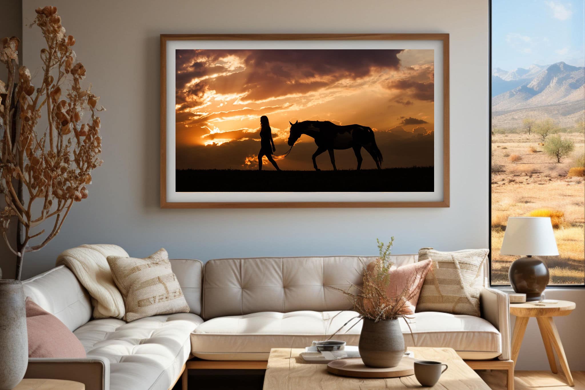 horse and girl sunset in frame shadow dog photography