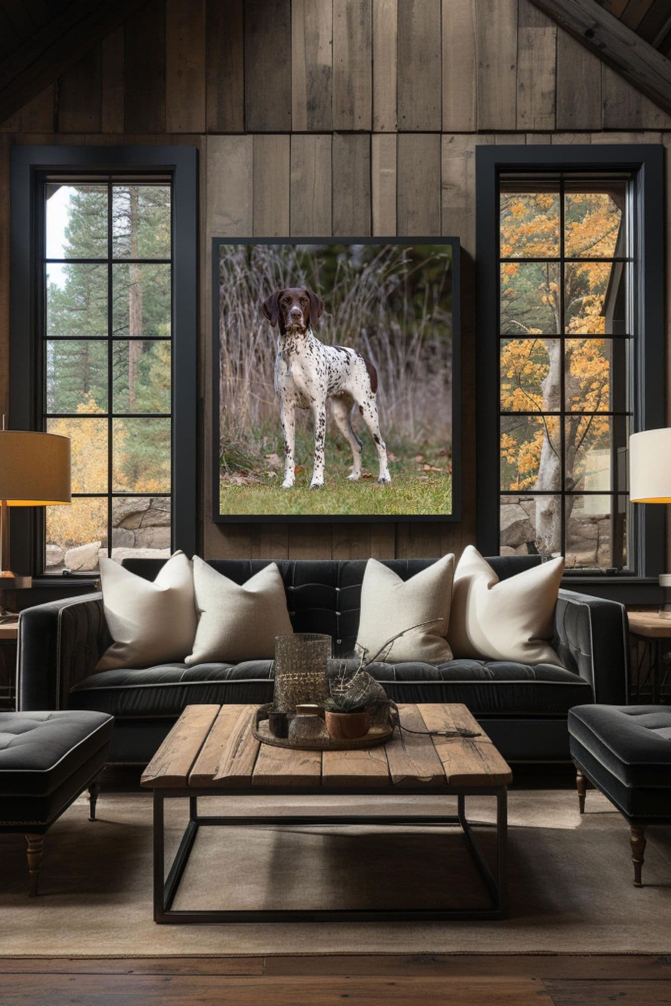 dog in frame in living room shadow dog photography